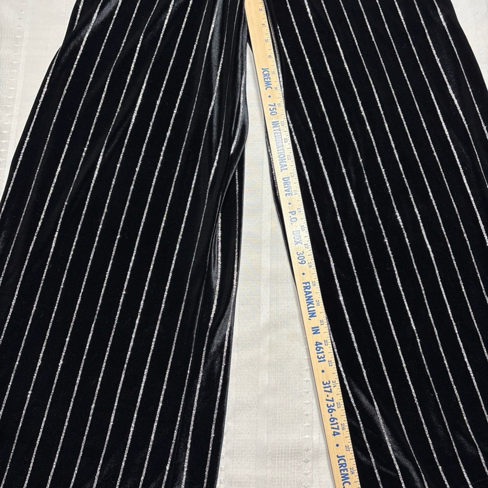 Pink Owl Black Velvet Metallic Striped Wide Leg Women's Jumpsuit-Size L - Picture 5 of 12